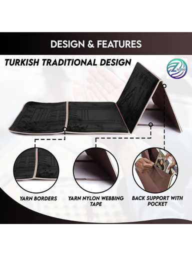  Muslim Prayer Rug - Islamic Prayer Mat Back Support -  - Soft Foldable Travel Sajadah Carpet (Black)